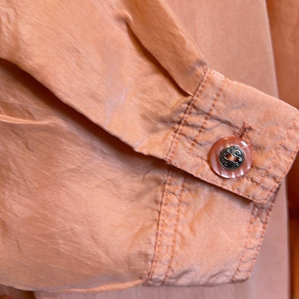 Fiji Soft Peach Silk Long Sleeve Fringed Back Long Sleeve Blouse Women’s M - Picture 7 of 8